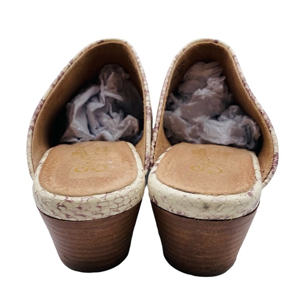 Anthro Seychelles Rendevous Leather Snake Print Block Heel Slip On Mules Size 9 - Picture 7 of 11